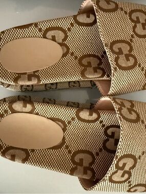 Monogram Slide Sandals in Beige Brown